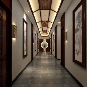 新中式洗浴中心走廊过道3D模型下载